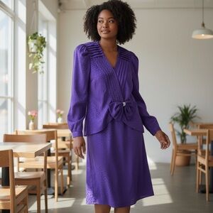 Vintage Dim The Lites Petites Purple Two-Piece Blazer and Skirt Set Size 10